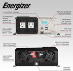 Energizer 3000W Pure Sine Wave Inverter 12V DC to 120V AC Converter for RV, Truck, Off-Grid Solar Power Inverter 12V to 110V W/QC 3.0A Each USB Port, AC Hardwire Port, Remote Cables Fuse Included
