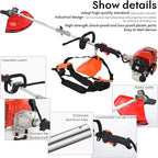 52cc Weed Wacker Gas Powered, 5 in 1 String Trimmer Gas Weed Eater Cordless Weed Wacker Hedge Trimmer Brush Cutter Grass Trimmer Strong Powerful Full Functioning Guard Accessories (red)