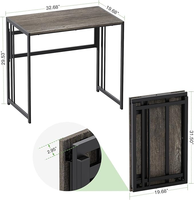 Folding Desk 32'' Computer Desk No Assembly Required Foldable Table Space Saving Writing Workstation for Home Office, Dark Grey