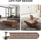 Lift Coffee Table with Storage & Adjustable Height, Solid Wood Coffee Table Fluted Center Table Accent Tea Table or Living Room, Apartment, Office (38.6" Walnut)