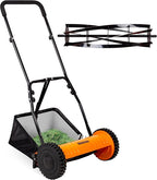 Walensee 14-Inch 5-Blade Push Reel Lawn Mower, Cordless Manual Reel Lawn Mower Walk-Behind Steel Lawn Mowers with Removable 6.7-Gallon Grass Catcher, Sponge Grip, 4-Position Cutting Height Adjustment