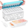 1.0" Ice Cube Tray with Lid and Bin, PHINOX 64 Cubes Ice Trays for Freezer, Ice Cube Trays for Freezer with 2 trays, Container, Lid & Ice Scoop, BPA Free, Blue(32Cubes/Tier)