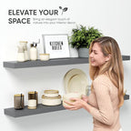 Homeforia Gray Floating Shelf 48 inch, High End Solid Real Wood 48inch Floating Shelves for Wall Mounted, Grey Wooden 48 inches Long Floating Shelves, Heavy Duty Bracket, 48 X 6.5 X 1.75 in, Set of 2