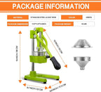 Commercial Heavy Duty Cast Iron Hand Press Manual Orange Citrus Lemon Lime Grapefruit Pomegranate Fruit Juice Squeezer Machine with Stainless Steel Cup Green