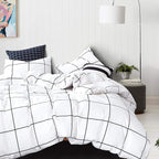 White Grid Comforter White Plaid Bedding Set Queen White Black Lines Printed Stripes Women Checkered Queen Comforters Bedding Set White Grid Comforter Set Queen