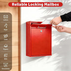 KYODOLED Locking Wall Mount Mailbox for Outside, Drop Box, X-Large, Red | Heavy-Duty Steel, Outdoor Mail Box with Key Lock, Large Capacity, Home, Office & Apartment Use, 16.2H × 11.2L × 4.6W In