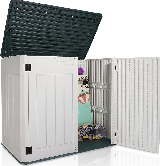 47 Cu ft Outdoor Storage Shed, Large Resin Outdoor Storage Box for Patio Garden Yard Outdoor Storage Cabinet for Tools Pool Supplies - Lockable Deck Boxes Outdoor Waterproof