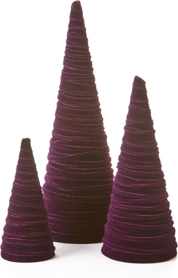 Your Heart's Content Velvet Trees Set of 3 Plum, Elegant Minimalist Mantel, Winter Wedding Centerpiece, Valentine Tree Tablescape, Purple Accent, Handcrafted Gift for (Plum)