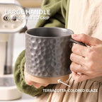 Nihow 16 Oz Ceramic Coffee Mug Set of 4 with Stackable Stand,Matte Gray | Stackable, Stainless Stand Included, Cappuccino & Tea, Hot/Cold Drinks, Dishwasher & Microwave Safe
