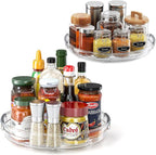 LAMU 2 Pack Clear Lazy Susan Turntable Organizer for Cabinet, 10.6'' 9.25'' Condiment Organizer for Refrigerator, Kitchen Pantry, Medicine Cabinet Organizer, Spices Rack Organization, Bathroom