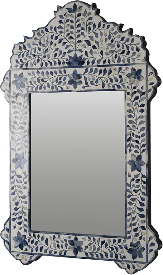 Bone Inlay Mirror Frame Handcrafted Decorative Wall Mirror Frame with Natural Bone and Resin Intricate Floral & Geometric Inlay Boho, Vintage & Ethnic Style Home Décor