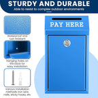 Yaocom Safe Metal Cash Box for Farm Stand – Money Drop and Secure Donation Collection, Wall Mount Lockable Unit with Pre Drilled Holes for Outdoor Self Serve(Blue,10.2 x 5.7 x 2.8 Inch)