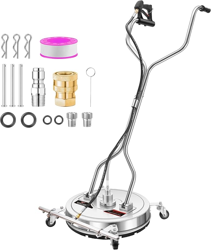 20" Pressure Washer Surface Cleaner with 5 Nozzles Water Broom - Stainless Steel Surface Cleaner for Pressure Washer Attachment for Concrete, Patio, Sidewalk, Deck and Driveways, 4000 PSI