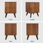 Fluted Nightstand Set of 2, Mid Century Modern 2 Drawer Dresser for Bedroom, Small Dresser Night Stand Side Table End Table with Wood Fluted Drawer Storage for Bedroom Closet(Walnut)