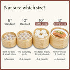 Bamboo Steamer Basket 10-Inch, 2-Tier Dumpling Steamer Cooking | Incl. Silicone Liners, Sauce Dish, Chopsticks - Steam Baskets for Food, Dim Sum, Bao Bun, Rice, Momo, Rice, Vegetables