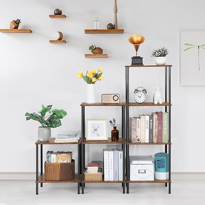 melos 3 Tiers Bookshelf, Classically Tall Bookcase Shelf Storage Organizer, Modern Book Shelf for Bedroom, Living Room and Home Office