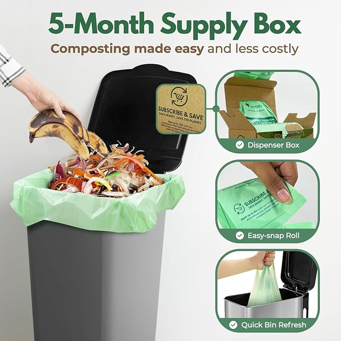 50 Count Compost Bags for Countertop Bin - 13 Gallon Compostable Trash Bags made of Cornstarch - Leakproof & Tear Resistant Biodegradable Trash Bags - OK Compost Home & Seedlings Certified