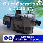 AQUASTRONG Variable Speed Pool Pump, 2 HP, 220V, 10566GPH, In/Above Pool Pump, Energy Efficient, High Flow, Powerful Self Primming Swimming Pool Pumps with Filter Basket