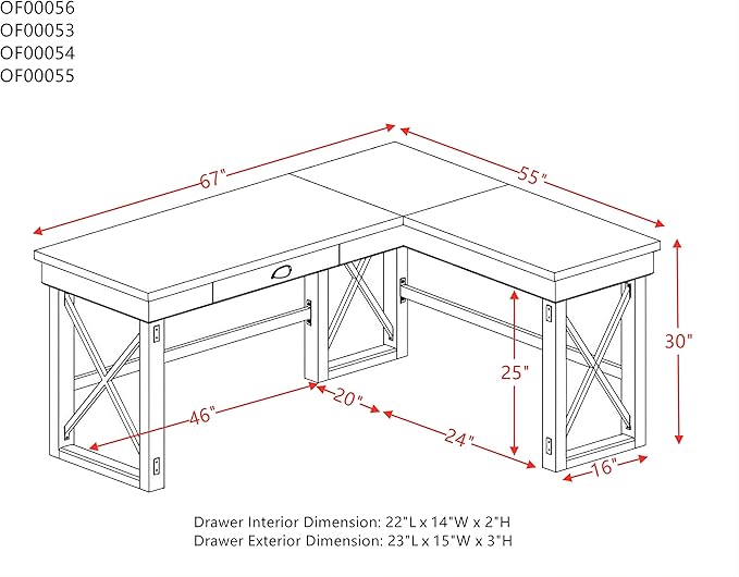 NicBex Kimberly-DW-00030-LWJ Home Office Desks, 67"x55"x30", Oak