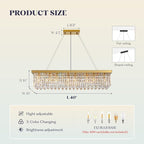 Modern Crystal Chandelier for Dining Room,Gold Luxury Crystal Chandelier,8 Lights Rectangular Rectangle Light Fixture for Living Room Kitchen Island L40''xW10''xH10''