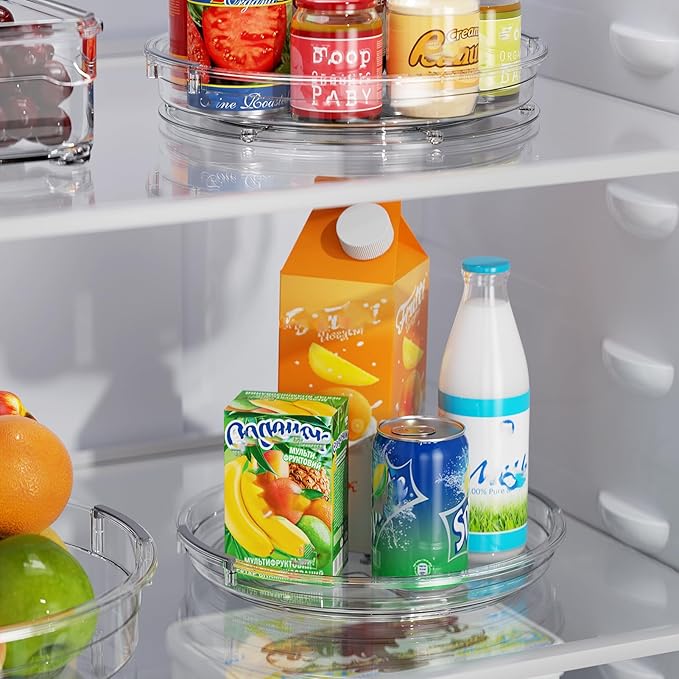 LAMU 2 Pack Clear Lazy Susan Turntable Organizer for Cabinet, 10.6'' 9.25'' Condiment Organizer for Refrigerator, Kitchen Pantry, Medicine Cabinet Organizer, Spices Rack Organization, Bathroom