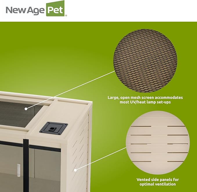 New Age Pet ECOFLEX 60-Inch Mojave Reptile Lounge in Maple- Durable, Moisture-Resistant Wood Plastic Composite Habitat with Vented Side Panels, Removable Sliding Glass Doors & Lock