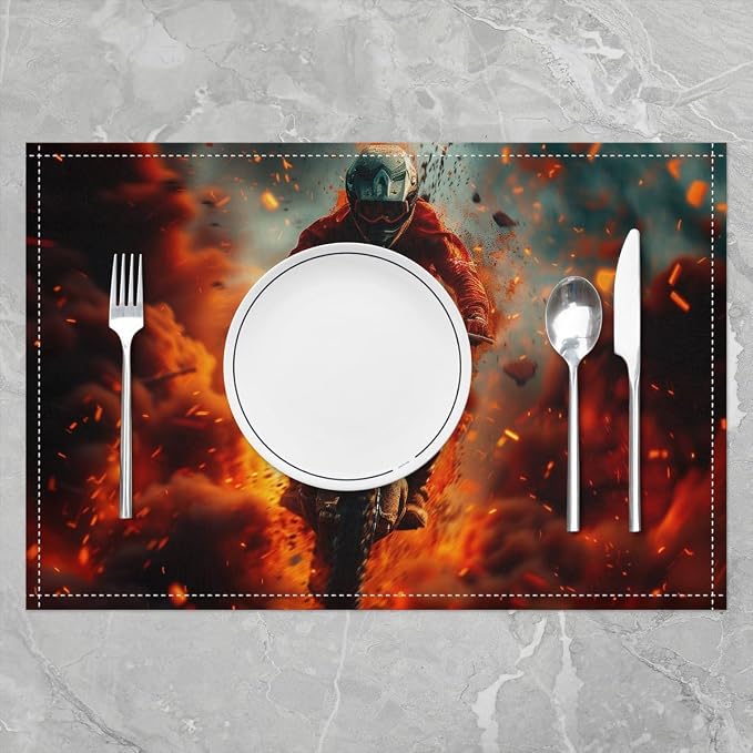 Feelyou Dirt Bike Placemats Set of 4 12"x18" Extreme Sports Placemats for Dining Table Indoor Outdoor Kitchen Racing Motocross Rider Table Mats Placemat Motorcycle Decor Table Place Mats Motorbike