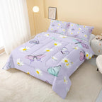 Butterfly Comforter Set for Kids Teens Girls Women,Daisy Kids Comforter,1 Comforter with 2 Pillowcase, Microfiber 3 Piece Bedding Set,for All Seasons(Purple，Full Size)