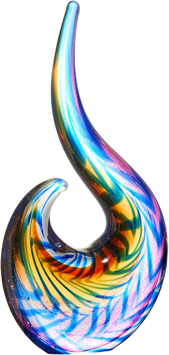 Luxury Lane Hand Blown Abstract Peacock Sommerso Art Glass Sculpture for Home Decor 12 inch Tall Centerpiece Table Decoration