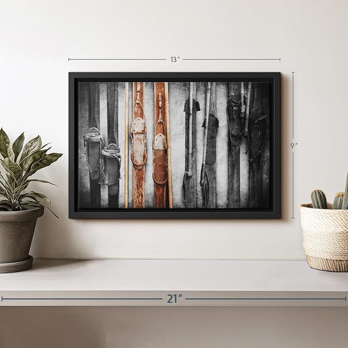 ElephantStock Ski Collection Wall Art - Horizontal Framed Canvas - 1-Piece Bathroom Wall Decor - Photography sports Canvas Print - Brown and Black Decor for Wall - 13" X 9"