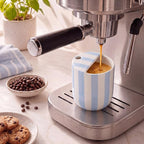 Ceramic Coffee Mug with Sip Hole 10 oz Retro Espresso Cup with Half Lid Hand Painted Blue Striped Porcelain Coffee Tea Cup for Kitchen Office Travel Tea Cappuccino Latte Daily Use Gift
