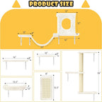 6-in-1 Cat Wall Shelves, Wall Mounted Cat Climber with Condo House, Scratching Post, Bridge Ladder, Space-Saving Indoor Play Furniture for Kittens, Beige