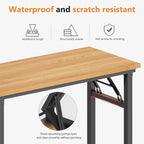 DlandHome 31.5 Inch Small Folding Computer Desk for Home Office, Teak Black | Foldable Writing Table for Small Spaces Bedroom, No Assembly Required, Wood Top Metal Frame, Collapsible Compact Easy Storage