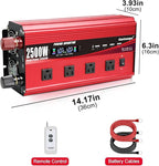 2500W Power Inverter 12V to 110V/120V DC to AC with LCD Display, Remote Controller 4 x AC Outlets and 4 x 3.1A USB Car Adapter for Car Truck Boat RV Solar System