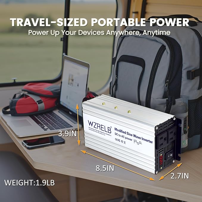 WZRELB 1200W Power Inverter 24V DC to 110V 120V AC,2400W Peak Modified Sine Wave Car Inverter with LED Display,Dual AC Outlets,Soft Starter,Off-Grid Power Converter with High Efficiency up to 90%