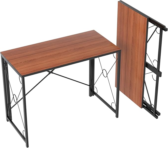 VECELO 39.4" Folding Computer Desk Simple Laptop Table Home Office Workstation for Reading Writing, No Assembly Needed, Small Space, Antique Brown