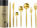 KiiZYs Matte Gold Silverware Set Cutlery Set - 14-piece 18/10 Stainless Steel Flatware Utensil Set - Korean Chopsticks Fork Spoon Knife - Reusable Dishwasher Safe - Gift Box (Gold, Service for 2)