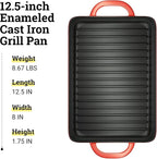 Lodge 12.5 x 8 Inch Enamel Cast Iron Grill Pan - Dual Assist Handles - Use in the Oven, on the Stove, on the Grill, or Over a Campfire - Red