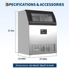 Commercial Ice Maker Machine 250lbs/24h, 60lbs Storage, 50 Ice Cubes/15 Mins, Adjustable Thickness, Built-in/Freestanding Ice Maker Self-Cleaning ETL Certified for Home Bar Restaurant