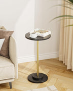 Masupu Drink Table, Round Side Table for Small Spaces, Pedestal Side Table, Small End Table with Metal Base, for Living Room, Bedroom, Bathroom, Black Gold