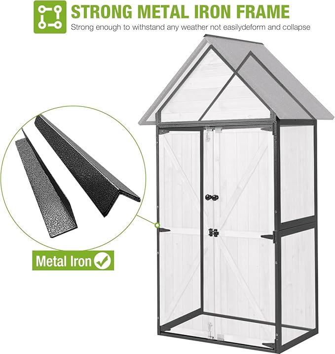 GUTINNEEN Shed Outdoor Storage Upgraded with Durable Metal Frame Garden Shed Tool Storage Cabinet with Wooden Floor Adjustable Shelfs 2.5 x 1.4FT （Off-White）