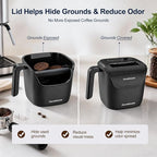 Ourokhome Espresso Knock Box with Lid, Compact Coffee Grounds Container for Home Coffee Bar, Removable Knock Bar, 304 Stainless Steel Exterior, Non-Slip Base & Handle, Easy Clean (Black)