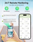 MOCREO WiFi Remote Thermometer Freezer Alarm, 1/3 Mile Long Range, IP66 Waterproof, App Email Alert, with Digital Monitor Hub, 2 Smart Wireless Temperature Sensors for Fridge, RV, Greenhouse