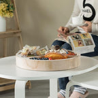 3 Sectional Round Veggie Tray with Lid – Divided Snack Tray for Dining Table, Vegetable Tray Platter, Sectioned Serving Tray for Parties, Kitchen Decoration