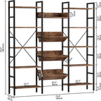 IRONCK Bookcases and Bookshelves Triple Wide 5 Tiers Industrial Bookshelf, Large Etagere Bookshelf Open Record Player Shelves with Metal Frame for Living Room Home Office