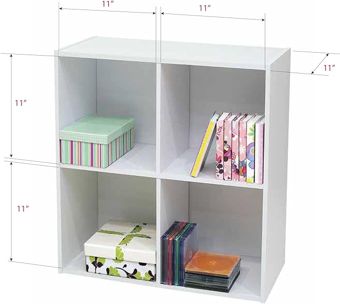 Kings Brand Furniture White Wood 4 Cube Organizer Storage Bookcase