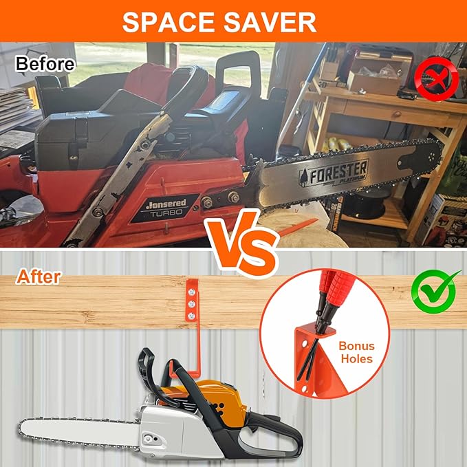 3 in 1 Chainsaw Holder 10" - Heavy Duty Chainsaw Wall Mount, 10 Gauge Steel Chain Saw Hanger for Garage Organization, Hefty Rack Storage Organizer for Chainsaw Accessories and Tools, 180 Lbs Capacity