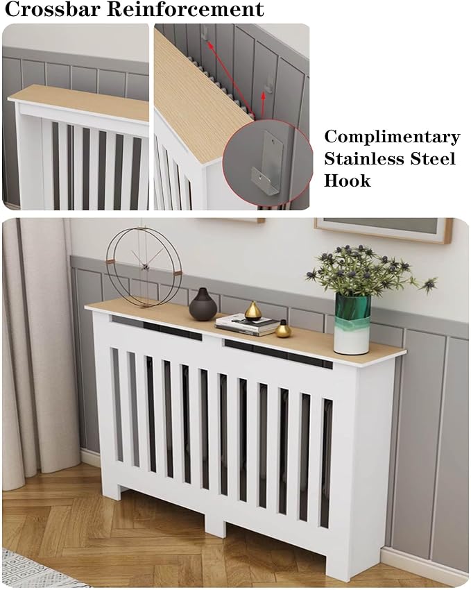 Modern Radiator Covers Wall Heater Cover Cabinet Shelf Bathroom Floor Radiator Shelve, Hide Cluttered Pipes/Easy to Install, Suitable for Household Living Room, White(35.4" Lx35.4 Hx9.8 W)