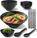 Berglander Ramen Bowl Set 40 oz of 4 with Dipping Bowls Chopsticks Spoons, Unbreakable Japanese Style Plastic Noodle Soup Bowls for Asian Pho Soup Thai Miso Udon Wonton