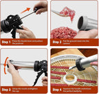 Hoypeyfiy Stainless Steel Jerky Gun Kit, Beef Jerky Maker Gun for Ground Meat, Manual Sausage Stuffer and Salami Maker with 5 Stainless Steel Nozzles, Meat Pusher and Cleaning Brushes